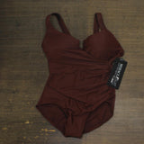 Miraclesuit Allover-Slimming Wrap One-Piece Swimsuit Tamarind Brown 16W