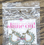 Premier Designs Lyre Hanging Chain Stone Drop Earrings Brass / Blue 2.75"