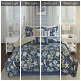 Madison Park Cotton Comforter Set Coastal Coral 7-Piece Cape Cod Navy Blue Queen
