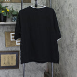 Cuddl Duds Crochet Trim Scoop Neck Tee A694385 Black Multi 2X