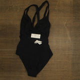 Cupshe Womens Plunge Paneling Cross Tie Back One Piece Swimsuit Black S