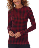 Cuddl Duds with Stretch Long Sleeve Crew Neck Top Rhubarb Buffalo Red XL