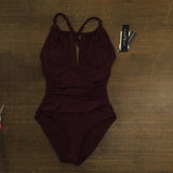 La Blanca High Neck Keyhole One Piece Swimsuit LB1IG27 Dark Cherry Red 8
