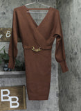 Rosie Harlow Surplice Neck Dolman Sleeve Ribbed Sweater Dress Capuccino Brown S