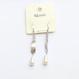 Melody Fashion Dangly Rhinestone Faux Pearl Drop Earrings Silver Gray 2.75"