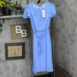 Ny Collection Womens Petite Short Sleeve Belted Swiss Dot Dress Sky Blue PM