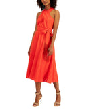 Tahari ASL Womens Fringe-Tie Georgette Dress Red 4