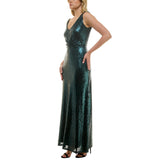 Taylor Sleeveless Stretch Mesh Sequin Cinched Waist Gown Dress Bottle Green 2