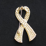 Ribbon Cancer Awareness Rhinestone Brooch Pink / Gold 2.5"