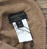 Charter Club Embellished Cashmere Beanie with Cuff Warm Praline Heather Brown