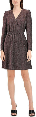 INC Metallic Long Sleeves Cocktail and Party Dress Black / Fire Red Combo 6