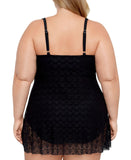Swim Solutions Tummy Control Flyaway Lace Swimdress One Piece Swim Black 22W