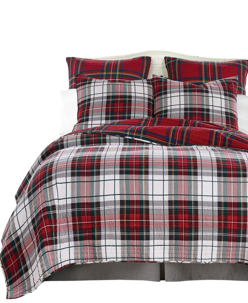 Levtex Home Cotton Spencer Plaid Reversible Quilt Red Mutli King / Cal King