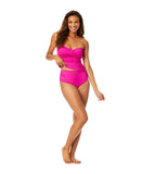 Anne Cole Botanical Twist Front Bandeaukini Swim Top Tankini Hibiscus Pink L