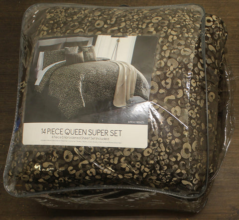 Hallmart Jungle Nights 14-Piece Comforter Set Chocolate Brown / Gold Queen