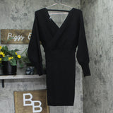 Rosie Harlow Juniors Surplice-Neck Dolman Sweater Dress MJJD843 Black S
