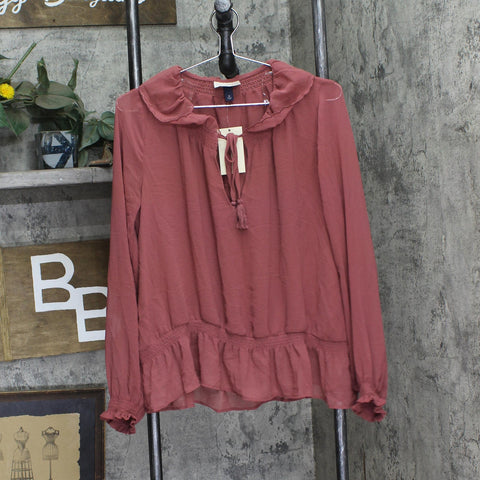 Universal Thread Womens Long Sleeve Blouse 92235298 Dark Mauve Pink M