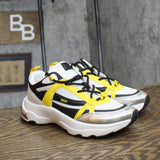 DKNY Womens Juna Lace-Up Running Sneakers K2476994 White / Black / Yellow 7.5M