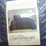 Clean Spaces 5-Piece Comforter Bedding Set Blue Twin XL