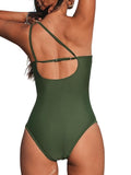 Cupshe Womens One Piece Cutout Mesh Asymmetrical Back Strap Swimsuit Green S