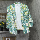 Bar III Womens Palm Print Satin Open-Front Blazer Jacket Blue Agave Combo XL