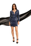 Donna Morgan Holiday Sequin Dress Event Occasion Cocktail Dark Blue Gray 16