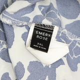 Emery Rose Woven Babydoll Short Sleeve Plus Blouse Shirt Blue White Floral 3XL