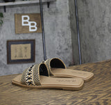 Wild Pair Womens Daisyy Slide Flat Sandals Embellished Black / Natural 8M