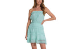 Elan Womens Woven Strapless Crochet Trim Dress VCL5754 Aqua Blue L