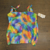 Becca ETC Womens Plus Size Watercolor-Print Tankini Swim Top Blue Multi 1X