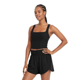 All In Motion Soft Light Support Rib Squareneck Cropped Sports Bra Black S