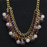 MCYS Bib Statement Beaded Fringe Cluster Necklace Gold / Purple Multi 19" + 3"