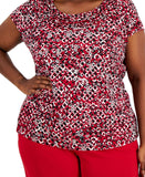 Kasper Plus Size Geo-Print Cowlneck Short-Sleeve Knit Top 10853855