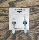 Sensitive Ears Fashion Dangly Beaded Earrings Silver Gray / Teal Blue 2.75"