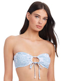 Sanctuary Womens In The Meadow Bandeau Tie-Front Bikini Swim Top Multi Blue XS