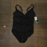 Aqua Green Womens UPF 50 V-Neck Ruched One Piece Swimsuit 677449