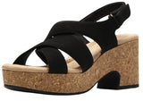 Clarks Nerisa Grace Wedge Cork Sandal 26187243 Black Nubuck 8.5M