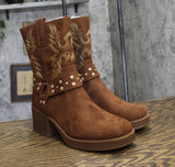 Sun + Stone Womens Norahh Moto Midshaft Bootie Russet Microsuede Brown 8.5M