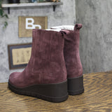 Lucky Brand Round Toe Chunky Wedge Chelsea Ankle Boots Winter Cherry Purple 6M