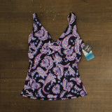 Swim Solutions Crossover Tankini Swim Top Dancing Paisley Black Multi 8