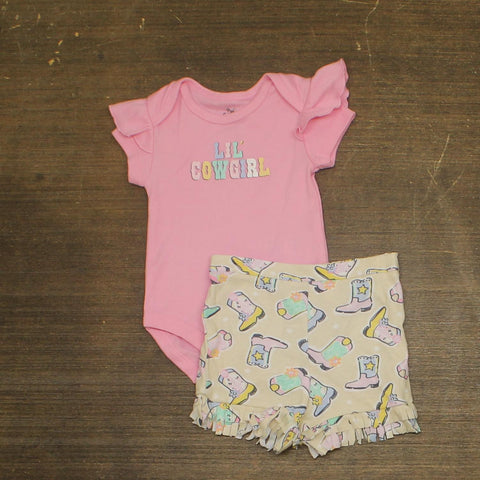 Baby Essentials Lil' Cowgirl Fringe Shorts One Piece 2-Piece Set Pink Multi 6M