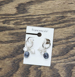 Francesca's Fashion Cameo Cluster Huggie Hoop Earrings Silver Gray / Blue 1.25"