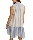 Lucky Brand Womens Breezy Cotton Sleeveless Shirt Dress 133380 Blue Stripe L