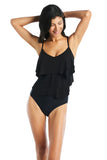 Beyond Control Womens Solid Citizen Tiered One-Piece Swimsuit LXSE00807 Black 8