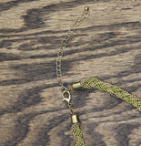 Fashion Braided Twist Seed Bead Knot Tassel Necklace Gold / Green 24" + 3.5"