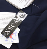 Xscape 3/4 Sleeve V-Neck Side Ruched Pleated Ruffled Gown Dress Midnight Blue 8