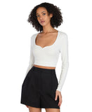 Bar III x Nicole Williams English Knit Cropped Long-Sleeve Top Bright White S