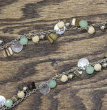 Long Beaded Disc Necklace Silver Gray Multi 35"