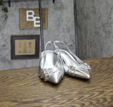 INC International Concepts Womens Capeka Slingback Pumps Silver Crinkle Gray 8M