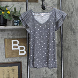 LC Lauren Conrad Womens Polka Dot Knit V-Neck Blouse Shirt Top Gray / White S
